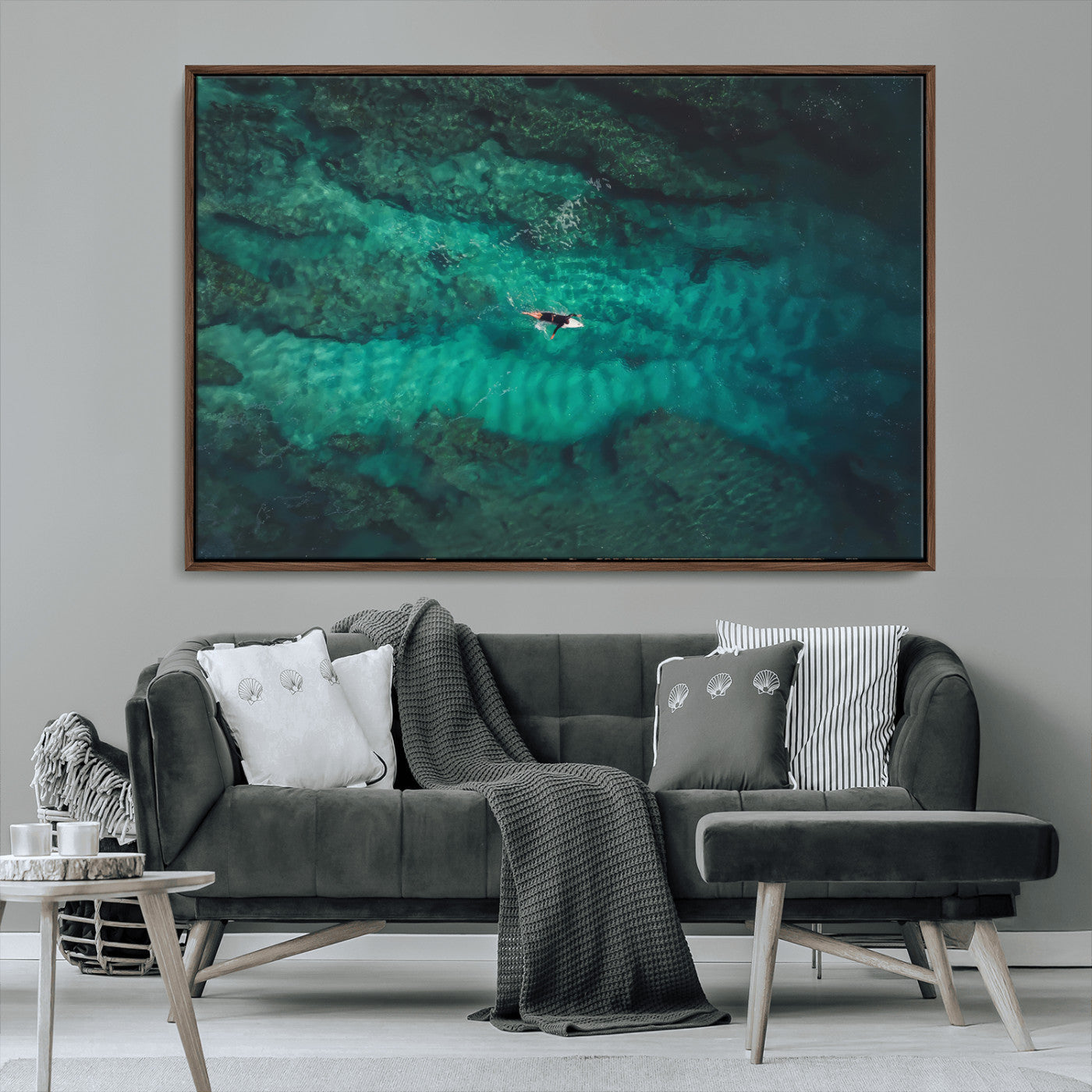93287752-MGV-CV-36X24-Ocean Surf Wall Art Canvas Print, Framed Blue Waters Art Picture Print, Vibrant Seascape Perfect Coastal Adventure Decor Artwork