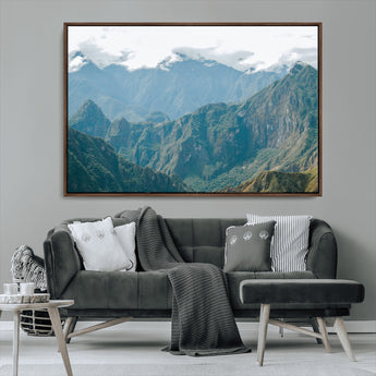 79393816-MGV-CV-36X24-Misty Mountain Wall Art Canvas Print, Framed Cloudy Andean Art Picture Print, Rugged Mountain Perfect Rustic Nature Decor Artwork