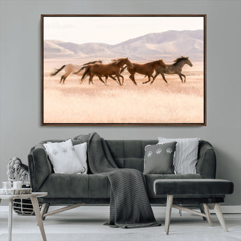 83644685-MGV-FC-36X24_Walnut-Wild Horse Art Wall Art Canvas Print, Framed Rustic Western Art Picture Print, Desert Horse Scene Perfect Rustic Western Decor