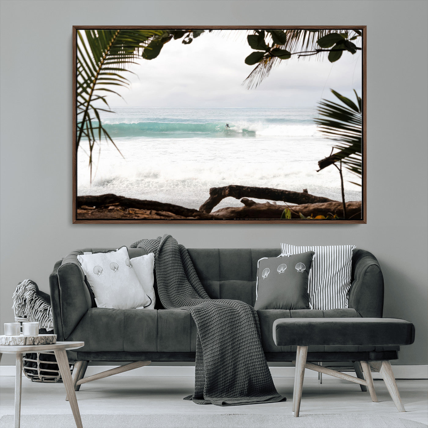 50382104-MGV-CV-36X24-Tropical Surf Wall Art Canvas Print, Framed Palm Tree View Art Picture Print, Beach House Art Perfect Boho Coastal Decor Artwork