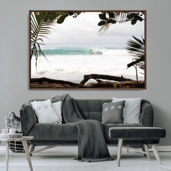 50382104-MGV-CV-36X24-Tropical Surf Wall Art Canvas Print, Framed Palm Tree View Art Picture Print, Beach House Art Perfect Boho Coastal Decor Artwork