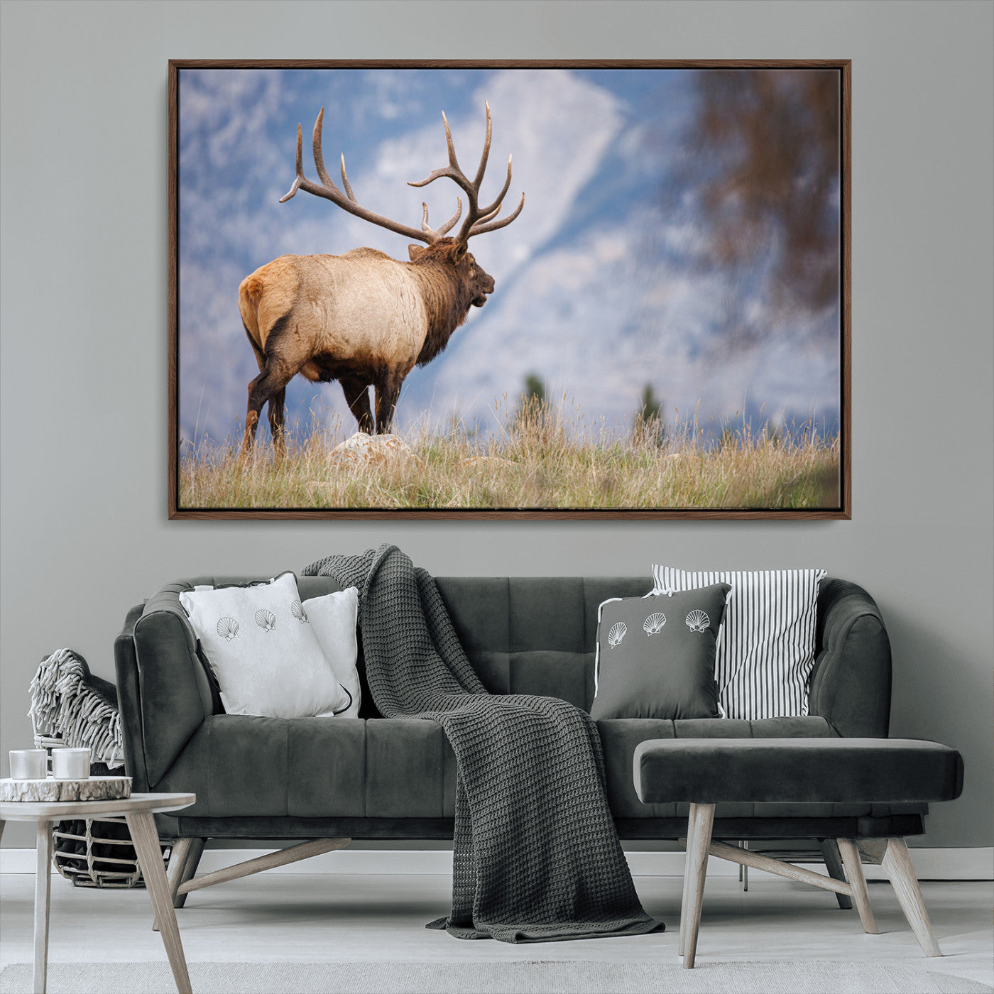 26365841-MGV-CV-36X24-Mountain Elk Art Wall Art Canvas Print, Framed Rustic Wildlife Print Art Picture Print, Lodge Style Decor Perfect Rustic Lodge