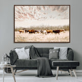 64892775-MGV-CV-36X24-Longhorn Cattle Wall Art Canvas Print, Framed Texas Ranch Art Picture Print, Western Cow Perfect Western Decor Artwork