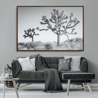 29996209-MGV-CV-36X24-Joshua Tree Art Wall Art Canvas Print, Framed Black White Landscape Art Picture Print, Desert Tree Decor Perfect Southwestern Boho