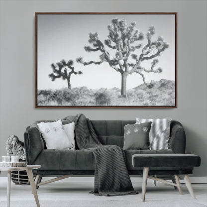 29996209-MGV-CV-36X24-Joshua Tree Art Wall Art Canvas Print, Framed Black White Landscape Art Picture Print, Desert Tree Decor Perfect Southwestern Boho