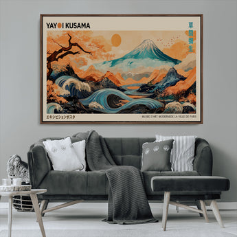 22373530-MGV-CV-36X24-Japanese Mt Fuji Wave Art Print – Ukiyo e Inspired Sun & Cherry Blossom Poster, Traditional Asian Landscape Painting, Modern