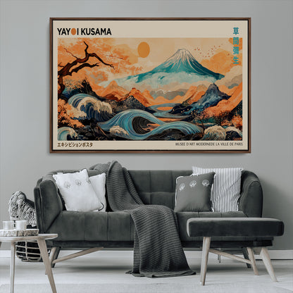 22373530-MGV-CV-36X24-Japanese Mt Fuji Wave Art Print – Ukiyo e Inspired Sun & Cherry Blossom Poster, Traditional Asian Landscape Painting, Modern