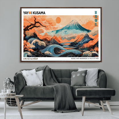 88785870-MGV-FC-36X24_Walnut-Japanese Great Wave & Mt Fuji Wall Art – Ukiyo e Style Landscape Print with Flowing River, Autumn Mountain Poster, Oriental Asian