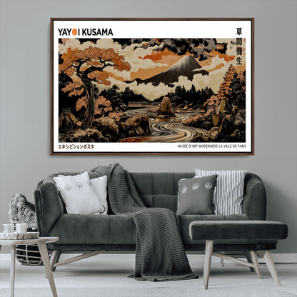 96372548-MGV-CV-36X24-Japanese Landscape Wall Art Print – Mt. Fuji Poster with Bonsai Tree & River, Ukiyo-e Inspired Modern Japanese Artwork, Autumn