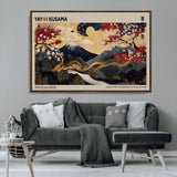 54967195-MGV-FC-36X24_Walnut-Mount Fuji Wall Art – Japanese Cherry Blossom Abstract Canvas Print, Navy Gold Landscape Painting, Oriental Luxury Home Decor