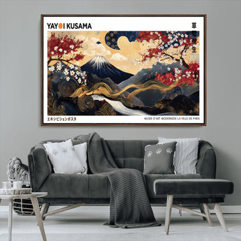 66243961-MGV-CV-36X24-Mount Fuji Japanese Wall Art – Golden Abstract Landscape Canvas Print, Cherry Blossom Painting, Modern Oriental Zen Home Decor