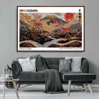 85375874-MGV-CV-36X24-Mount Fuji Abstract Wall Art – Japanese Landscape Canvas Print, Cherry Blossom & Red Sun Painting, Elegant Modern Zen Asian Home
