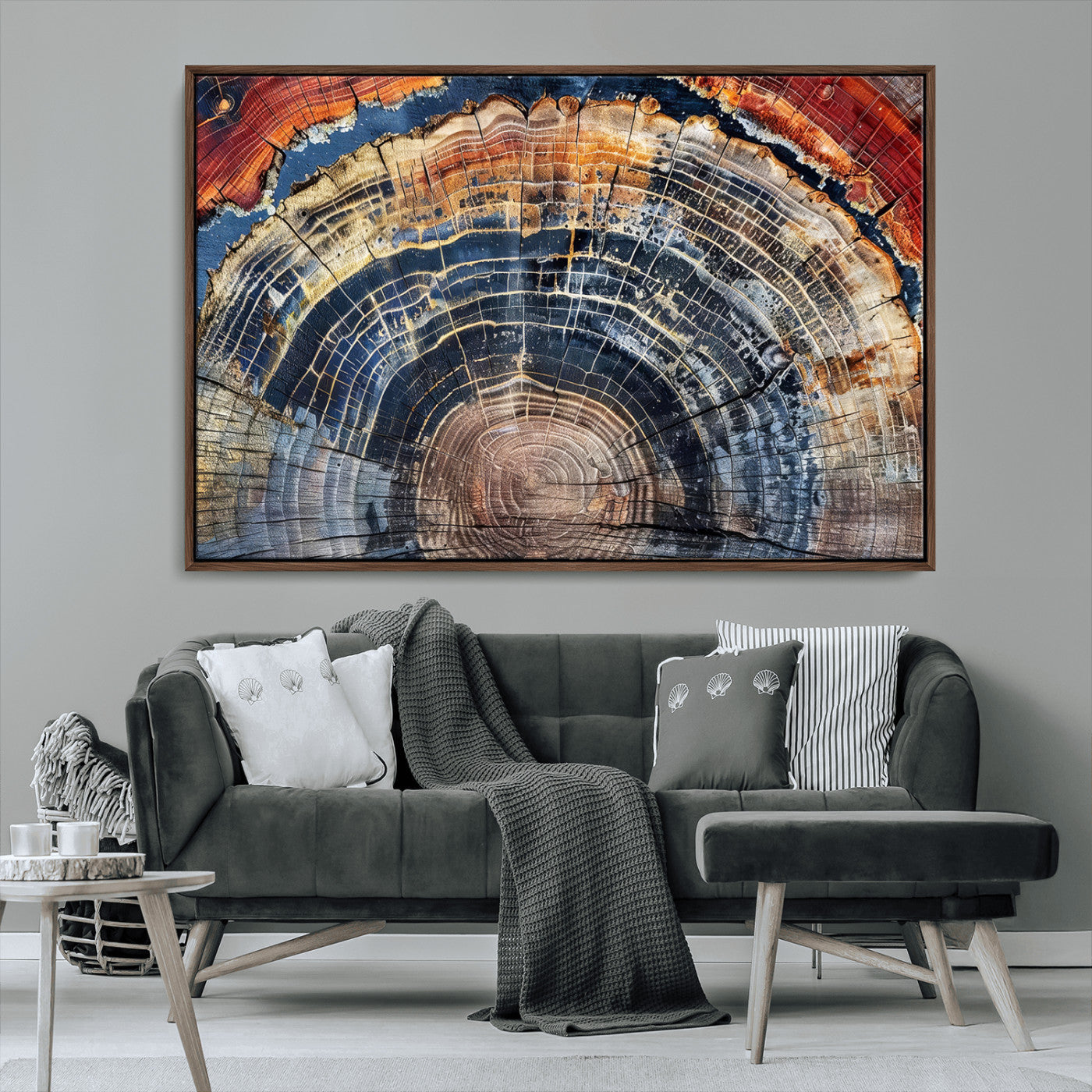 38987581-MGV-CV-36X24-Tree Ring Art Wall Art Canvas Print, Framed Rustic Wall Decor Art Picture Print, Nature Grain Print Perfect Modern Rustic Decor