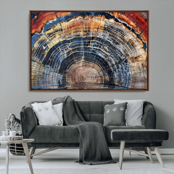 38987581-MGV-CV-36X24-Tree Ring Art Wall Art Canvas Print, Framed Rustic Wall Decor Art Picture Print, Nature Grain Print Perfect Modern Rustic Decor