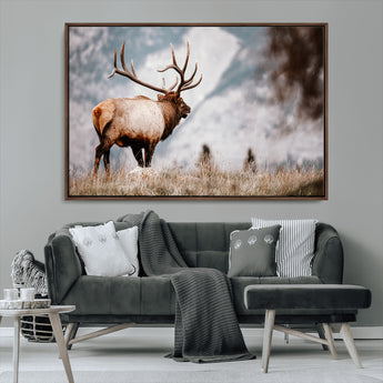 70489411-MGV-CV-36X24-Elk Photography Wall Art Canvas Print, Framed Mountain Wildlife Art Picture Print, Rustic Nature Decor Perfect Rustic Lodge Decor