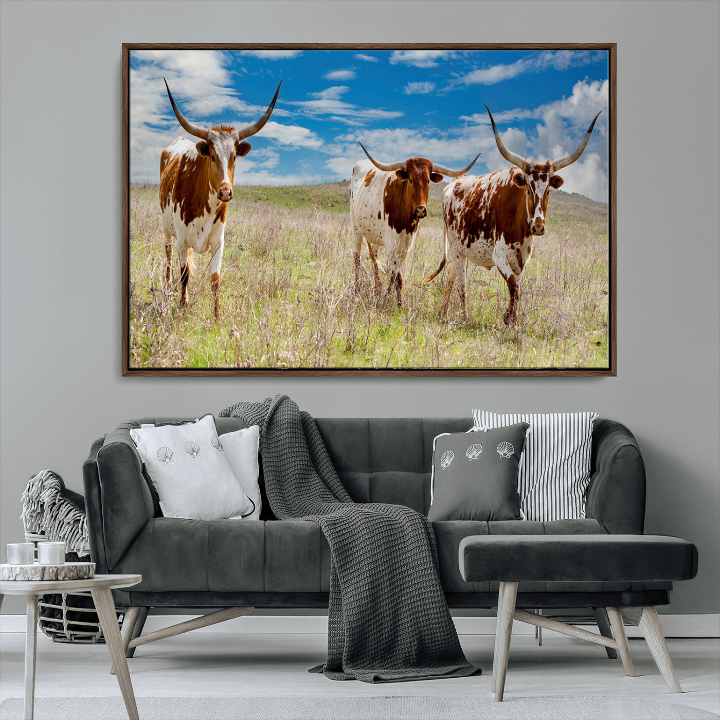 58099948-MGV-FC-36X24_Walnut-Texas Longhorn Wall Art Canvas Print, Framed Western Decor Art Picture Print, Rustic Farmhouse Perfect Western Farmhouse Decor