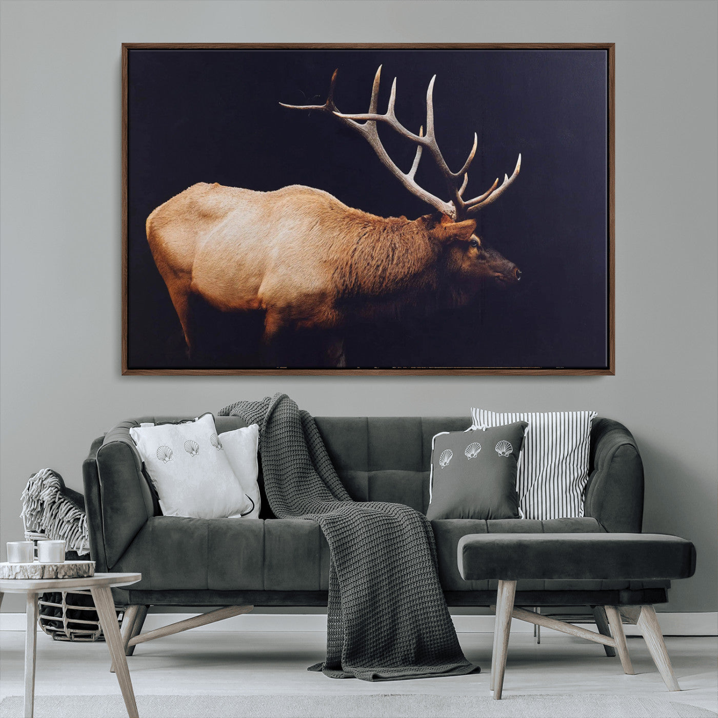 89239257-MGV-CV-36X24-Bull Elk Decor Wall Art Canvas Print, Framed Elk Photography Art Picture Print, Rustic Wildlife Perfect Rustic Lodge Decor Artwork