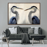 18230556-MGV-CV-36X24-Blue Heron Pair Wall Art Canvas Print, Framed Coastal Bird Theme Art Picture Print, Tranquil Wildlife Scene Perfect Coastal