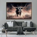 71457818-MGV-CV-36X24-Longhorn Wall Art Wall Art Canvas Print, Framed Western Bull Canvas Art Picture Print, Rustic Cow Decor Perfect Western Dramatic