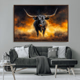 58293979-MGV-CV-36X24-Longhorn Canvas Wall Art Canvas Print, Framed Bold Bull Wall Art Art Picture Print, Western Animal Decor Perfect Western Dramatic