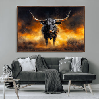 58293979-MGV-CV-36X24-Longhorn Canvas Wall Art Canvas Print, Framed Bold Bull Wall Art Art Picture Print, Western Animal Decor Perfect Western Dramatic