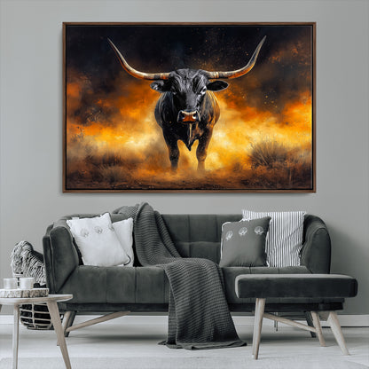 58293979-MGV-CV-36X24-Longhorn Canvas Wall Art Canvas Print, Framed Bold Bull Wall Art Art Picture Print, Western Animal Decor Perfect Western Dramatic
