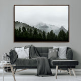 55968349-MGV-CV-36X24-Misty Mountains Wall Art Canvas Print, Framed Foggy Forest Art Picture Print, Snowy Peaks Perfect Moody Wilderness Decor Artwork