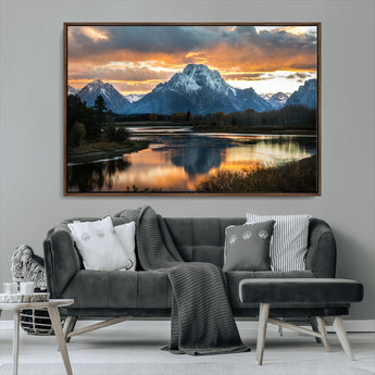 14130176-MGV-CV-36X24-Mountain Sunset Wall Art Canvas Print, Framed Alpine Wilderness Art Picture Print, Golden Hour Perfect Rustic Wilderness Decor