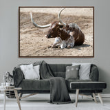 76549210-MGV-CV-36X24-Texas Longhorn Wall Art Canvas Print, Framed Country Living Art Picture Print, Farmhouse Aesthetic Perfect Western Rustic Decor
