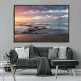 94208089-MGV-CV-36X24-Golden Hour Wall Art Canvas Print, Framed Tranquil Waves Art Picture Print, Beach Horizon Perfect Coastal Serenity Decor Artwork