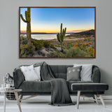 52844711-MGV-CV-36X24-Saguaro Cactus Wall Art Canvas Print, Framed Desert Sunset Art Picture Print, Southwestern Scene Perfect Southwestern Rustic Decor