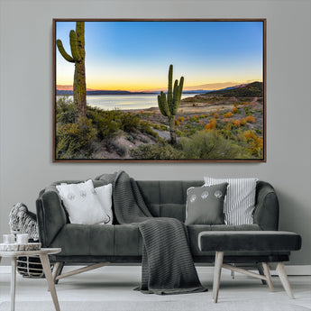 52844711-MGV-CV-36X24-Saguaro Cactus Wall Art Canvas Print, Framed Desert Sunset Art Picture Print, Southwestern Scene Perfect Southwestern Rustic Decor