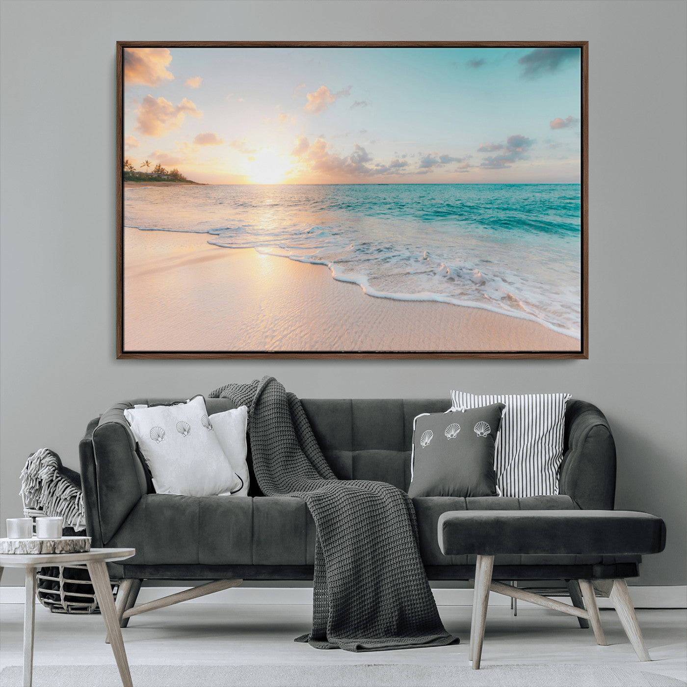 94538225-MGV-CV-36X24-Beach Sunset Wall Art Canvas Print, Framed Ocean Waves Art Picture Print, Summer Escape Perfect Coastal Serenity Decor Artwork