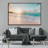 94538225-MGV-CV-36X24-Beach Sunset Wall Art Canvas Print, Framed Ocean Waves Art Picture Print, Summer Escape Perfect Coastal Serenity Decor Artwork