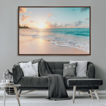 94538225-MGV-CV-36X24-Beach Sunset Wall Art Canvas Print, Framed Ocean Waves Art Picture Print, Summer Escape Perfect Coastal Serenity Decor Artwork