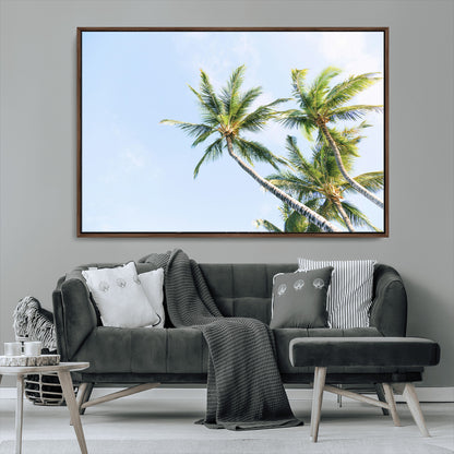 54719115-MGV-FC-36X24_Walnut-Palm Trees Wall Art Canvas Print, Framed Tropical Aesthetic Art Picture Print, Coastal Serenity Perfect Tropical Minimalist Decor