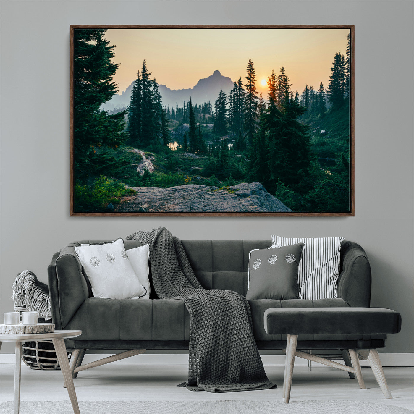 66397982-MGV-CV-36X24-Mountain Landscape Wall Art Canvas Print, Framed Forest Serenity Art Picture Print, Mountain Landscape Perfect Rustic Wilderness