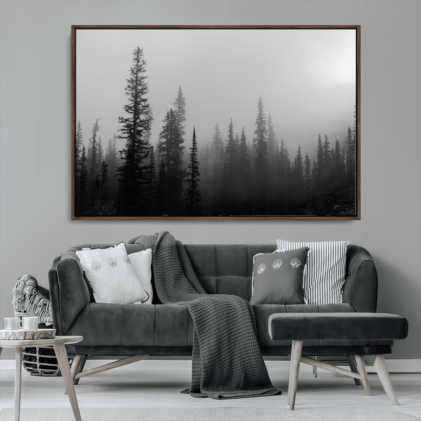 73138900-MGV-FC-36X24_Walnut-Misty Pines Wall Art Canvas Print, Framed Woodland Photography Art Picture Print, Minimalist Decor Perfect Modern Rustic Decor
