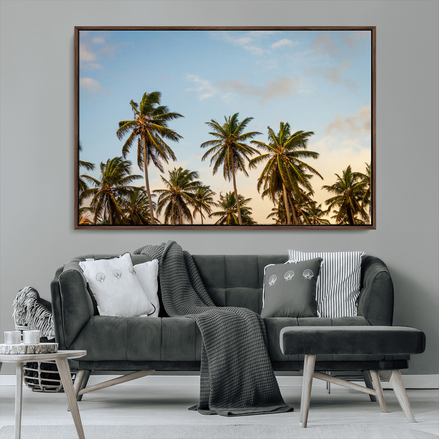 99033771-MGV-CV-36X24-Palm Trees Wall Art Canvas Print, Framed Tropical Vibes Art Picture Print, Coastal Sunset Perfect Coastal Boho Decor Artwork