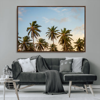 99033771-MGV-CV-36X24-Palm Trees Wall Art Canvas Print, Framed Tropical Vibes Art Picture Print, Coastal Sunset Perfect Coastal Boho Decor Artwork