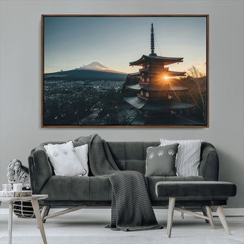 87729656-MGV-CV-36X24-Mount Fuji Wall Art Canvas Print, Framed Japan Travel Art Picture Print, Chureito Pagoda Perfect Zen Minimalism Decor Artwork