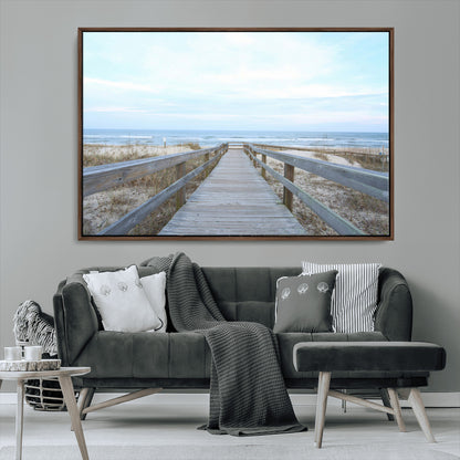 31602988-MGV-CV-36X24-Beach Boardwalk Wall Art Canvas Print, Framed Coastal Serenity Art Picture Print, Ocean View Perfect Coastal Minimalist Decor