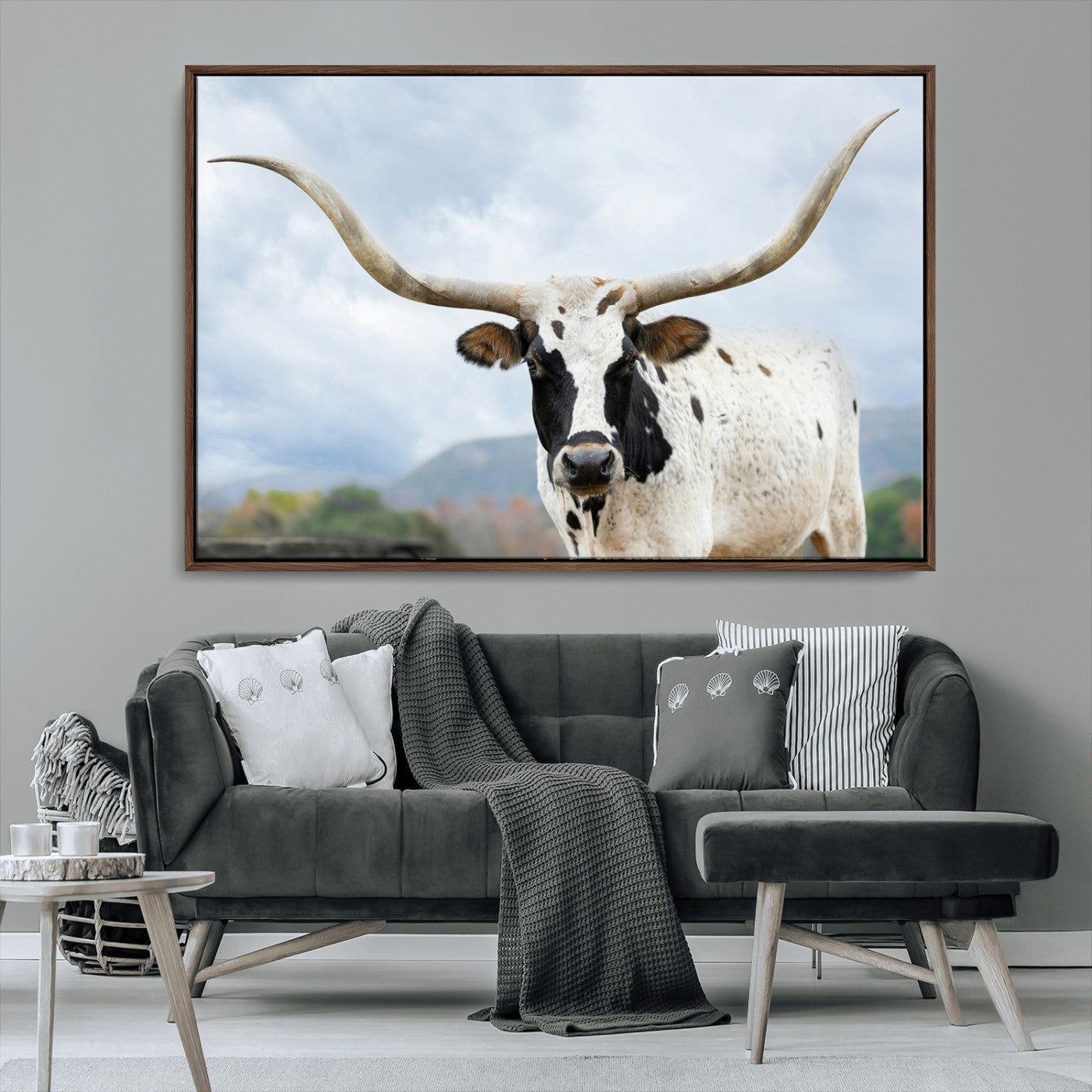 63592811-MGV-FC-36X24_Walnut-Texas Longhorn Wall Art Canvas Print, Framed Western Rustic Art Picture Print, Farmhouse Decor Perfect Rustic Farmhouse Decor