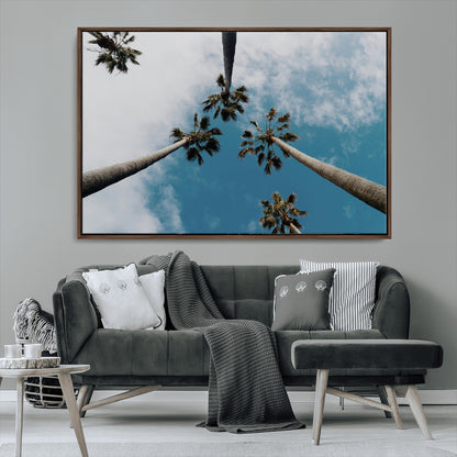 45236398-MGV-CV-36X24-Tropical Palm Trees Wall Art Canvas Print, Framed California Sky Art Picture Print, Minimalist Nature Perfect Coastal Minimalist