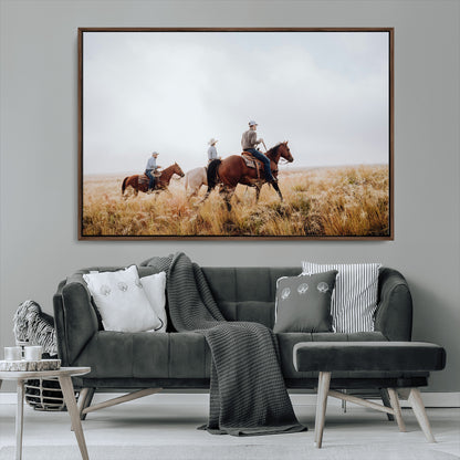94723307-MGV-CV-36X24-Western Cowboys Wall Art Canvas Print, Framed Rustic Prairie Art Picture Print, Horseback Riding Perfect Rustic Western Decor