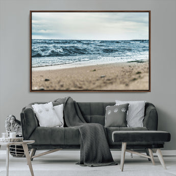 81812590-MGV-CV-36X24-Ocean Wall Art Wall Art Canvas Print, Framed Coastal Canvas Art Picture Print, Moody Seascape Perfect Coastal Minimalist Decor
