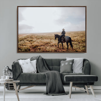 57597730-MGV-CV-36X24-Cowboy Wall Art Wall Art Canvas Print, Framed Western Canvas Art Picture Print, Rustic Ranch Scene Perfect Rustic Western Decor