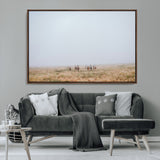 14761944-MGV-CV-36X24-Foggy Plains Wall Art Canvas Print, Framed Horseback Riders Art Picture Print, Rustic Western Perfect Rustic Western Decor Artwork