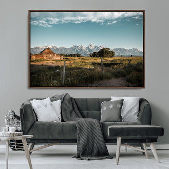 92497443-MGV-CV-36X24-Rustic Farmhouse Wall Art Canvas Print, Framed Mountain Cabin Art Picture Print, Western Landscape Perfect Rustic Farmhouse Decor