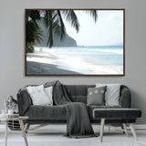 18311030-MGV-FC-36X24_Walnut-Tropical Beach Wall Art Canvas Print, Framed Serene Ocean Art Picture Print, Palm Tree Shadows Perfect Tropical Coastal Decor